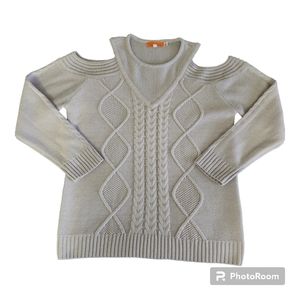 ONE A Women's Light Gray Cold Shoulder Chunky Cable Knit Sweater Size XL